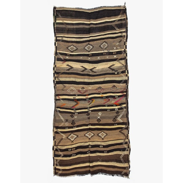Textile Vintage Turkish Brown Kilim Rug-4'7'x10'4" For Sale - Image 7 of 7
