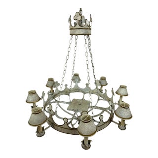 Vaughan Round Painted Tole French-Inspired Circular Chandelier, White For Sale
