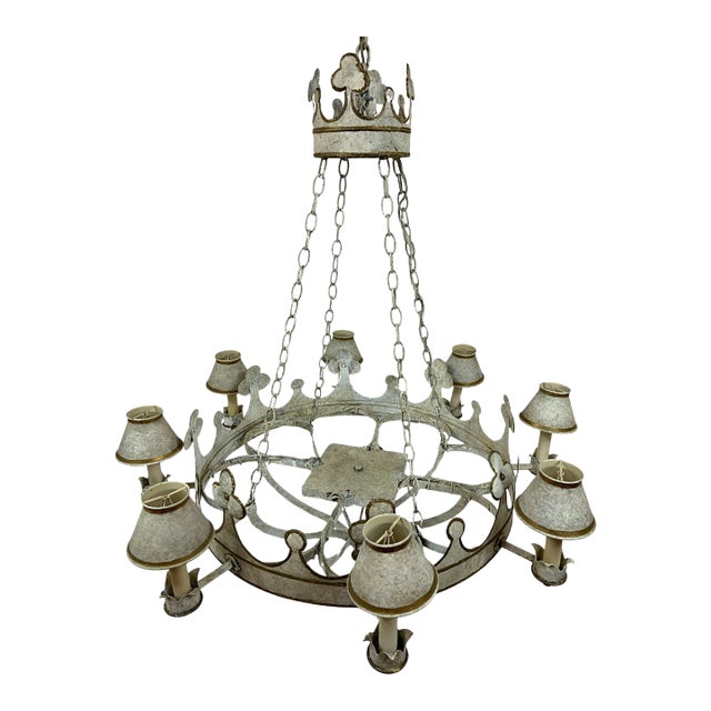 Vaughan Round Painted Tole French-Inspired Circular Chandelier, White For Sale
