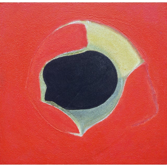 Minimalist Red & Black Abstract Geometric, "John Favors Red" Bold organic geometric abstract with black and light yellow...