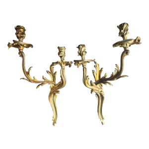 19thc French Antique Louis XV Gilt Bronze Rococo Wall Sconces Signed by Henri Vian / Original Unelectrified - A Pair