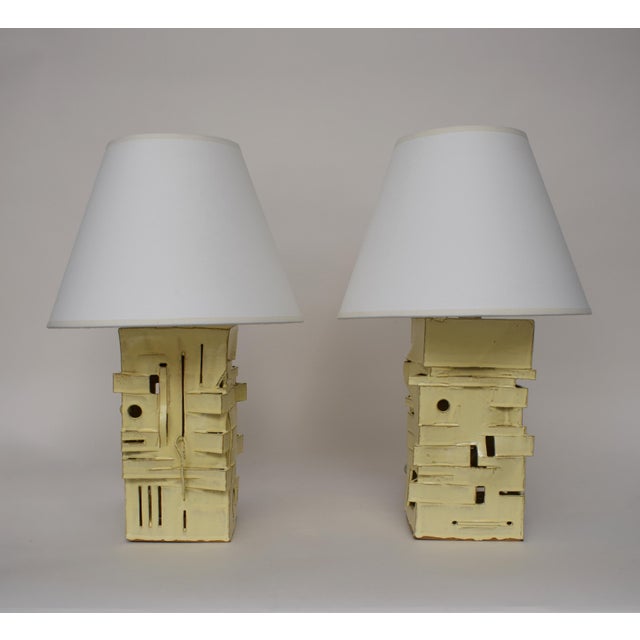 Contemporary Yellow Sliced Lamps - a Pair For Sale - Image 3 of 3