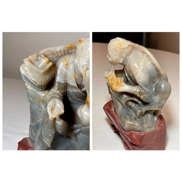 Signed Antique Carved Chinese Shoushan Hard Stone Fisherman Man Sculpture Statue For Sale - Image 10 of 12