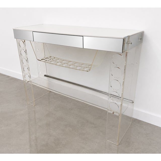 Vintage Lucite & Mirrored Bar With White Laminate Top by Luigi Bardini For Sale - Image 4 of 9