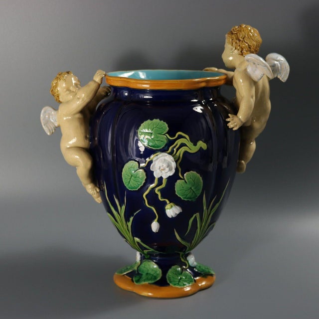 19th Century Minton Majolica Cherubs Vase For Sale - Image 5 of 15
