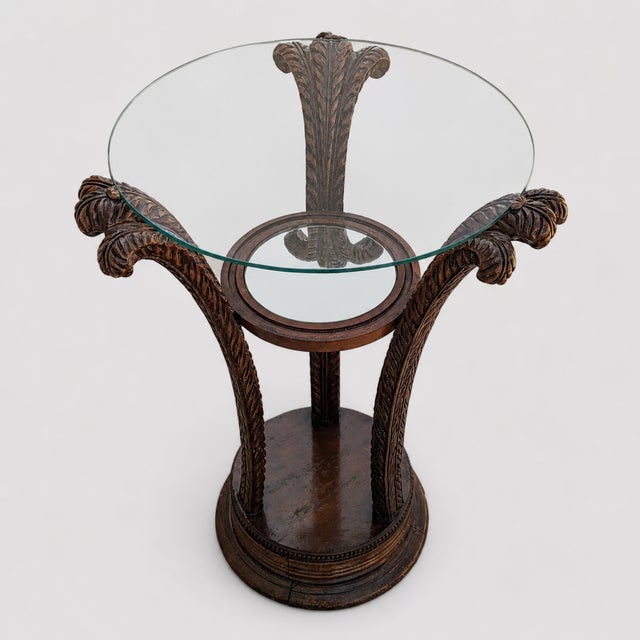 Art Nouveau Carved Wood and Glass Pedestal Side Table, Early 20th Century For Sale In Los Angeles - Image 6 of 10