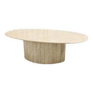 1970s Italian Marble Coffee Table With Faceted Base and Oval Top For Sale