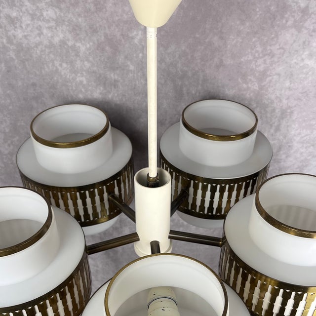 Six-Arm Chandelier by Bent Karlby for Lyfa, Denmark, 1970s For Sale - Image 9 of 18