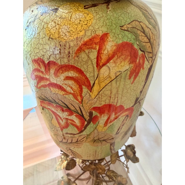 Boho Chic Large Hand-Painted Crackle Finish Lidded Decorative Ginger Jar With Pineapple Motif For Sale - Image 3 of 13