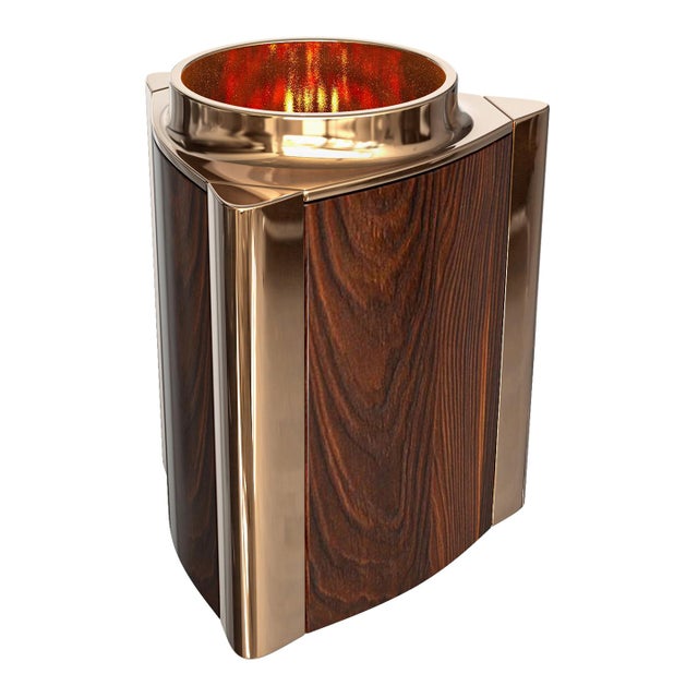 Art Deco "Victoria" Ice Bucket With Bronze and Walnut, Handmade For Sale - Image 3 of 7