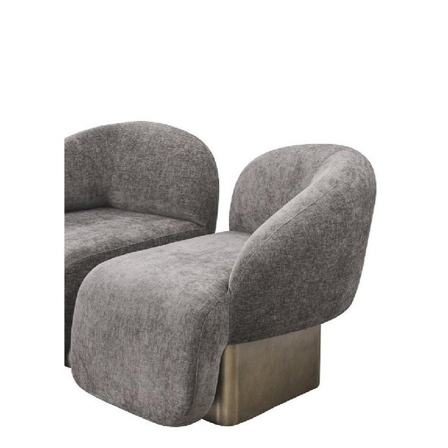 Set of 2 Right Arm and Left Arm Accent Chairs With Brass Base in Brown For Sale - Image 9 of 14