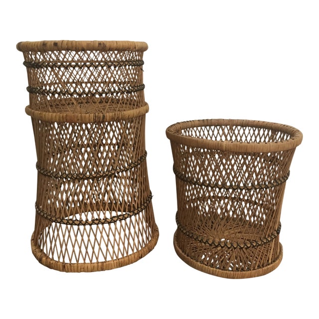 Vintage Boho Cane Planters- A Pair For Sale