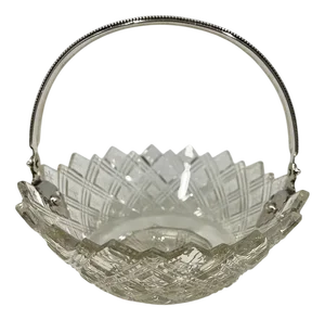 Dutch Crystal Bowl with Silver Handle by Van Lieshout & Co, Amsterdam, 1880s
