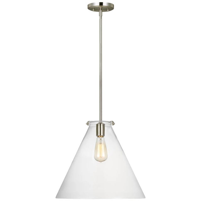 Transitional Thomas O'Brien By Visual Comfort Studio Kate 1-Light Cone Pendant in Brushed Nickel For Sale - Image 3 of 3