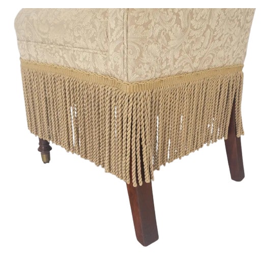 Designmaster for Domain Scroll-Back Damask Dining Chairs With Bullion Fringe & Turned Mahogany Legs, Set of 6 For Sale In New York - Image 6 of 14