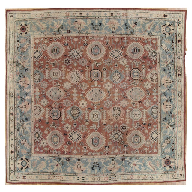 Antique Oushak Carpet, Red Carpet, Handmade Carpet, Turkish Carpet, Brown, Green For Sale - Image 16 of 16