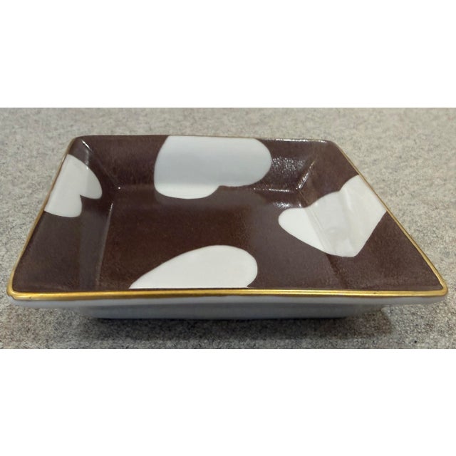 Marie Daage trinket dish/catchall. Warm brown with hearts. Gilded edges. Handpainted in Paris for Nina Campbell, London.