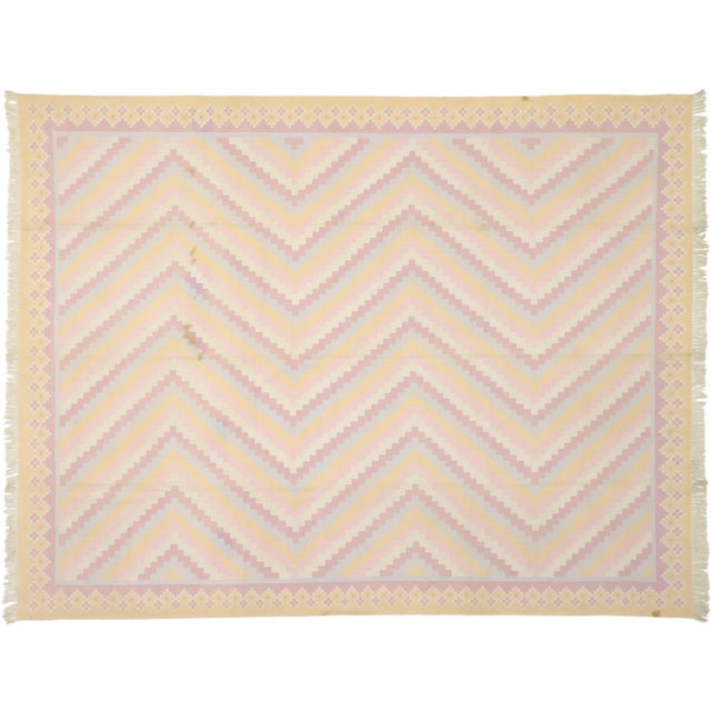 Vintage Boho Chic Dhurrie Area Rug With Pastel Colors - 9'2 X 11'10 For Sale - Image 10 of 10