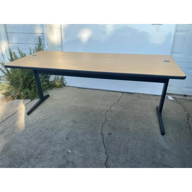 Vintage Herman Miller work group desk with metal frame and wood veneer birch top some scuffs and marks on the surface see...