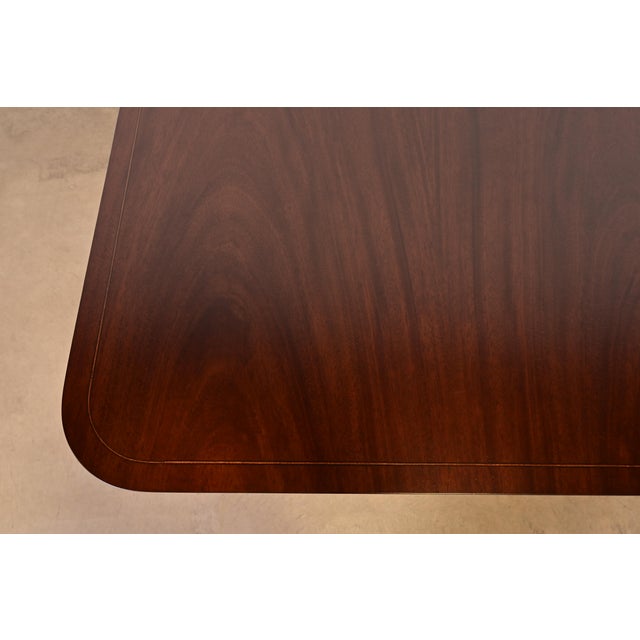 Brown Baker Furniture Style Georgian Banded Mahogany Double Pedestal Extension Dining Table, Newly Refinished For Sale - Image 8 of 11