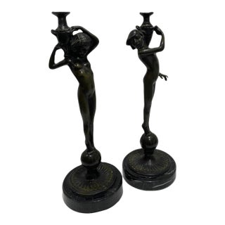 Vintage Art Deco Boy & Girl Sculpture Candle Holders- Set of 2 For Sale