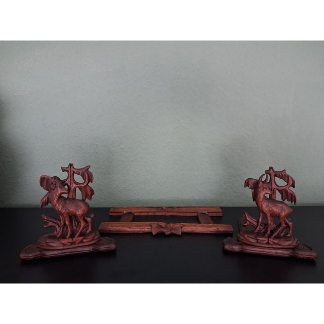 Wood Black Forest Booksends with Deer, 1920 For Sale - Image 7 of 16