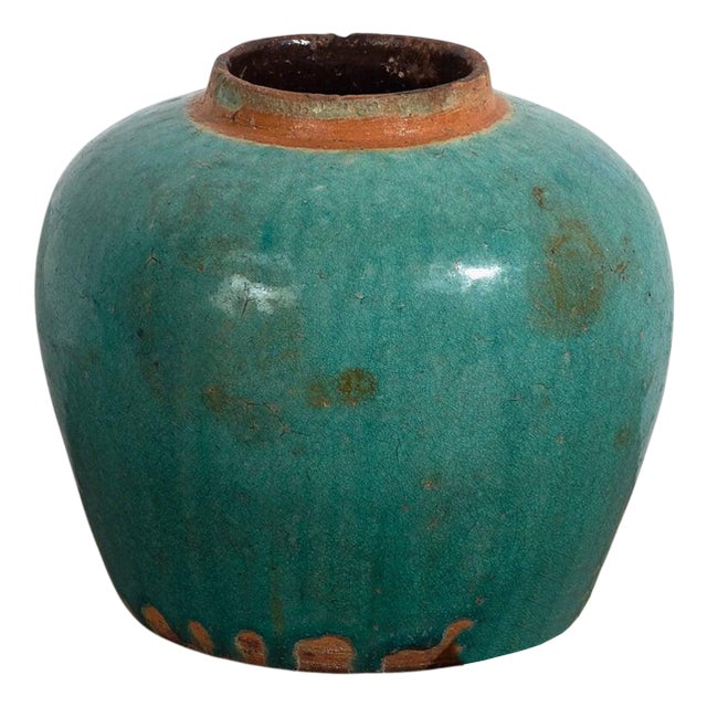 Antique Turquoise Ceramic Vase For Sale