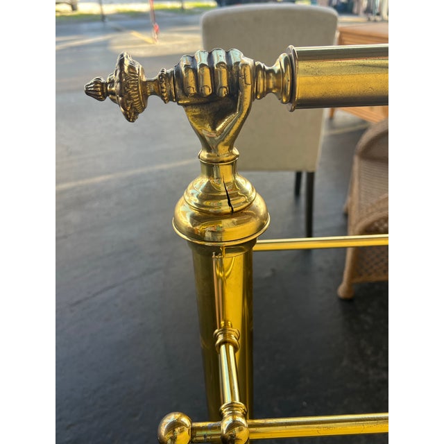 Late 19th Century Victorian Brass Quilt Blanket Rack Stand Holder With Clasped Hands For Sale In West Palm - Image 6 of 9