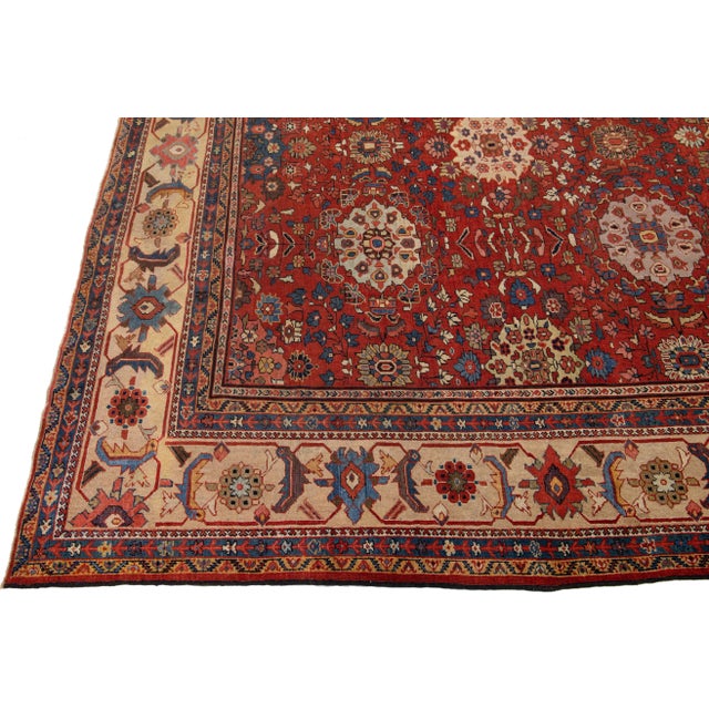 1900s Red Antique Sultanabad Handmade Persian Wool Rug With Allover Motif For Sale - Image 4 of 11