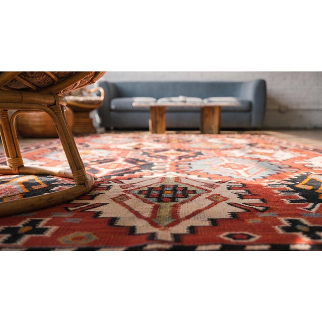 1900s Red Geometric Antique Caucasian Kilim Rug 6'0" X 11'8" Knotted Wool Carpet For Sale - Image 13 of 15