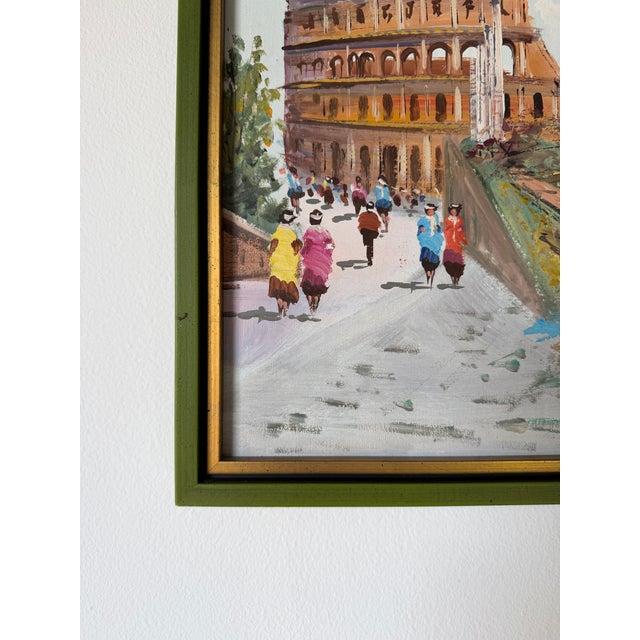 Green Vintage Rome Colosseum Impressionist Oil Painting on Canvas – Framed For Sale - Image 8 of 12