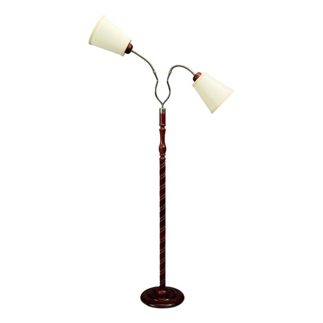 Markslöjd, Floor Lamp, Wood, Metal, Fabric, Sweden, 1970s For Sale