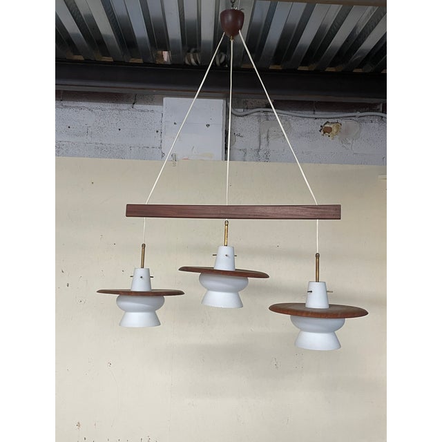 3-Light Pendant Lamp in Teak and Opal Glass, 1960s For Sale - Image 11 of 14