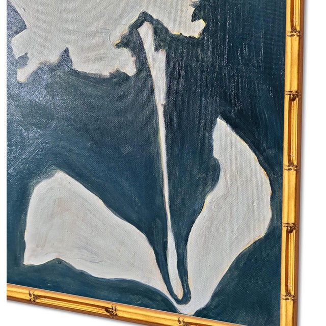 Traditional Original Carnation Flower Painting in Gold Bamboo Frame, Oil on Canvas Board, 13" X 16" by Tatiana Duperault For Sale - Image 3 of 4