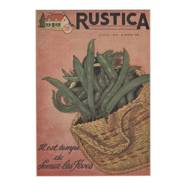 Matted French Mid-Century Country Kitchen Art-Vegetables-Green Beans, Matted For Sale