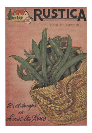 Matted French Mid-Century Country Kitchen Art-Vegetables-Green Beans, Matted