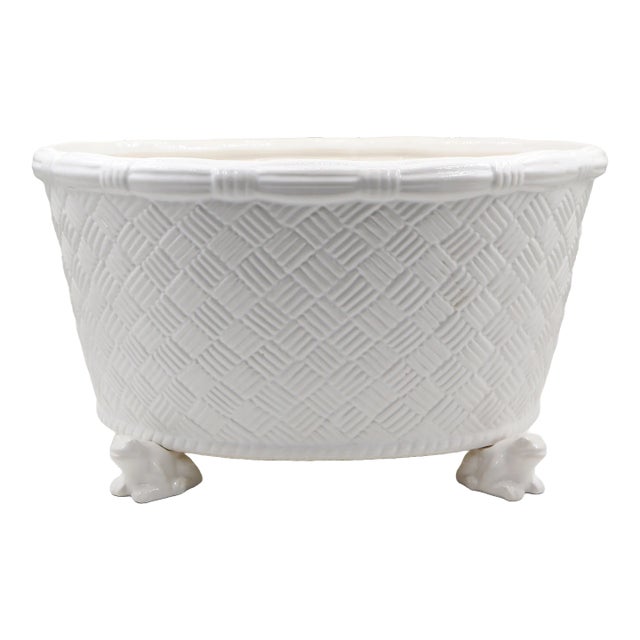 Basket Weave Centerpiece with Frog Feet, White For Sale