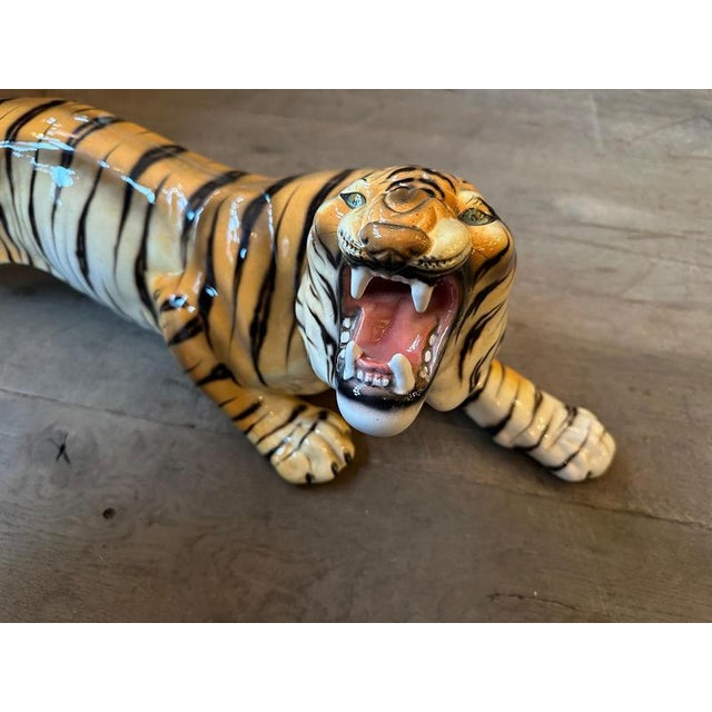 Hollywood Regency Italian Polychrome Tiger, 1970 For Sale - Image 3 of 11