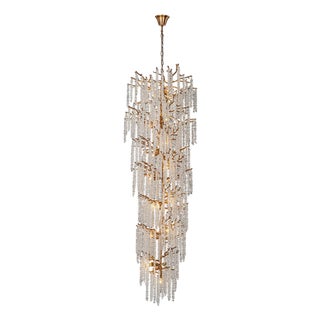 Aloadecor 21-Light Tree Branch Glass Chandelier in Antique Brass With Clear Glass for Foyers For Sale