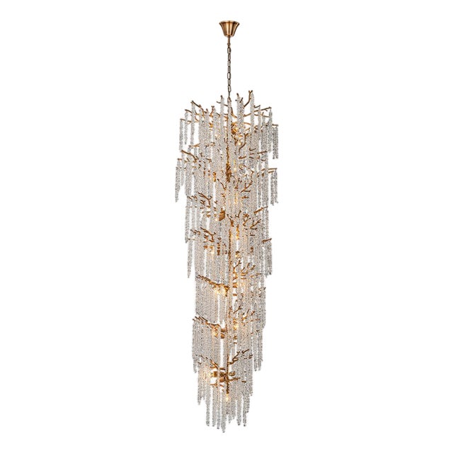 Aloadecor 21-Light Tree Branch Glass Chandelier in Antique Brass With Clear Glass for Foyers For Sale