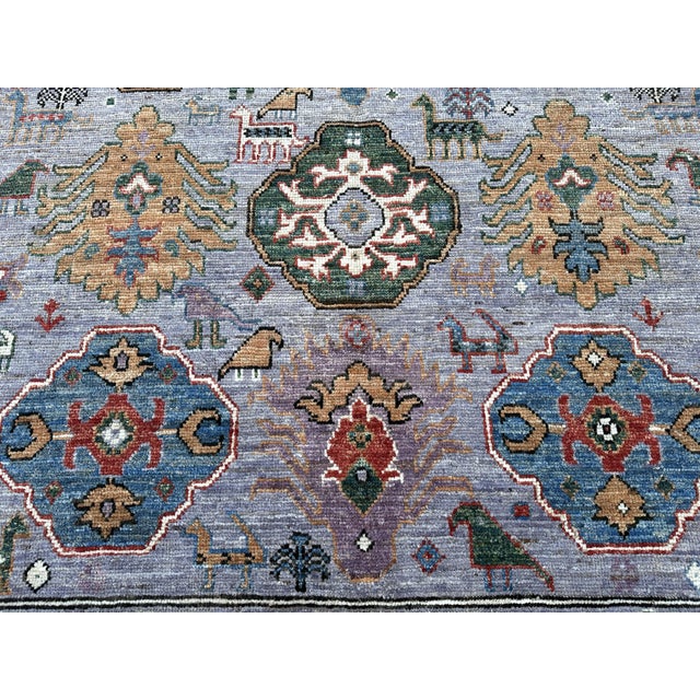 Lavender Pictorial Oushak Hand-Knotted Wool Area Rug With Animals - 8' X 9'8" For Sale - Image 6 of 9