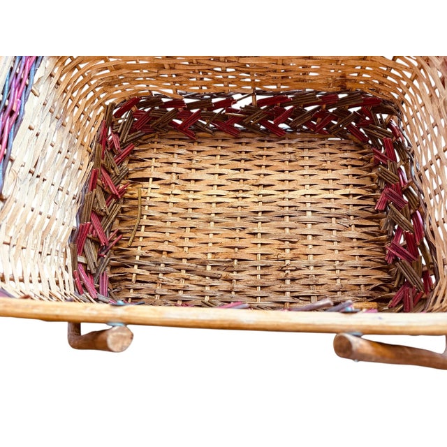 Tan Vintage Wicker Picnic Basket With Grape Vine Motif & Folding Handles For Sale - Image 8 of 10