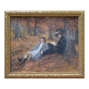 Antique Pastel Landscape With Women Reading in a Forrest "Autumn Idyll" by Louise Marie Kamp
