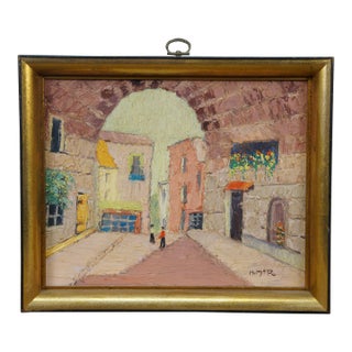 Late 20th Century H. McRae Impressionist European Cityscape Oil Painting on Board 11" For Sale