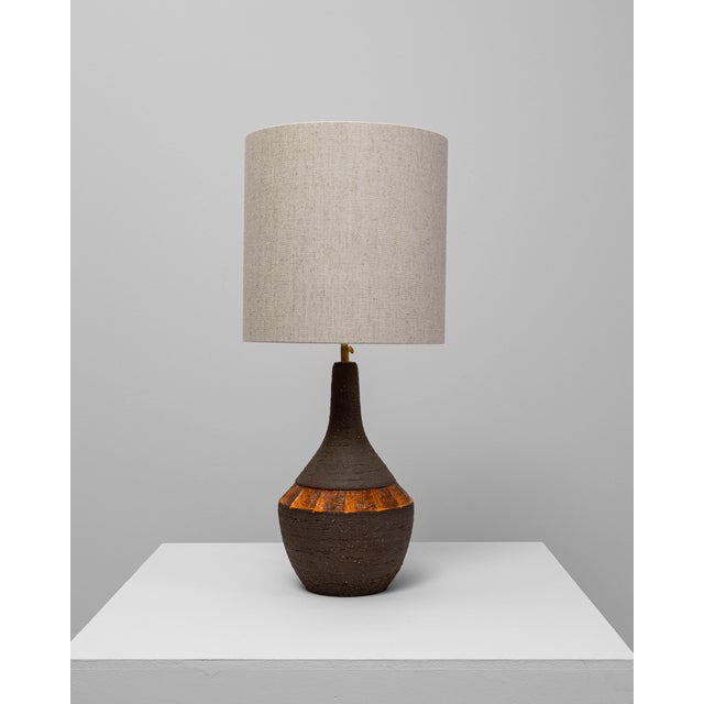 Mid-Century Modern 20th Century German Brown And Orange Ceramic Table Lamp For Sale - Image 3 of 18