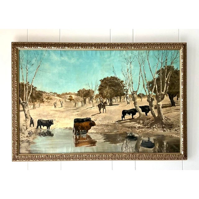 Vintage Boho Original Western Landscape Oil Painting on Canvas For Sale - Image 10 of 10