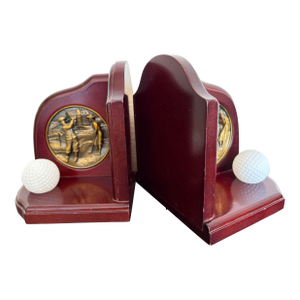 Golf Themed Vintage Bookends With Brass Inserts-a Pair
