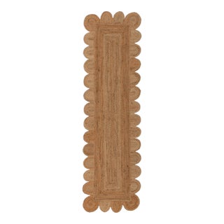 2.6'x10' Natural Color Jute Scallop Handmade Rug For Sale