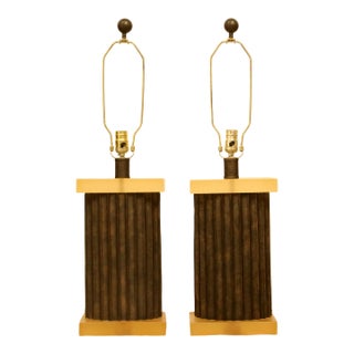 Vintange Pair of Fluted Column Table Lamps With Amber Resin & Brass For Sale