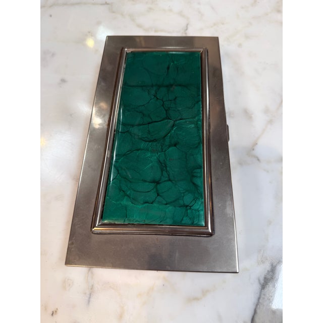 1970s Vintage Silverplate Box With Malachite Inlay Lid For Sale - Image 5 of 5